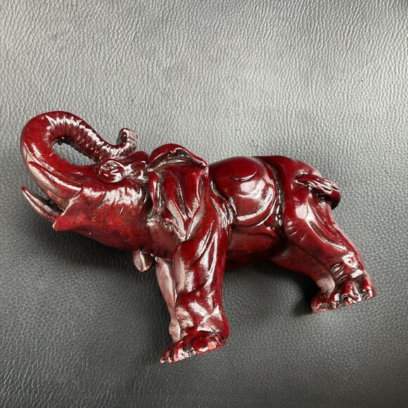 Lucky Elephant Trunk Up Statue Figurine 6" Long Deep Red Resin figure tusk - Picture 11 of 14